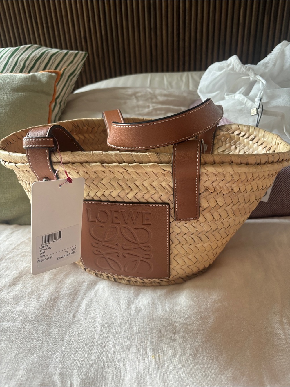 Loewe Natural Straw Tote with Tan Leather Trim